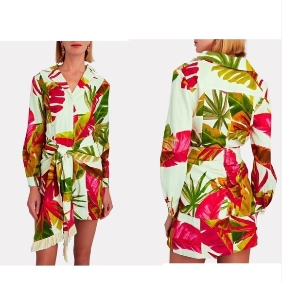 FARM Rio Spring Forest Floral Front Wrap Long Sleeve Shirt Mini Dress NEW Small - Picture 4 of 14